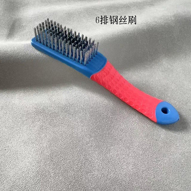 ✪Wenwan 6 Hàng Dây Thép Bàn Chải Tay Cầm Silicon 304 Dây Thép Không Gỉ Bàn Chải Kim Loại Loại Loại Bỏ Sơn Rỉ Bàn Chải Wenwan Đánh Bóng Trong Suốt 6BBA