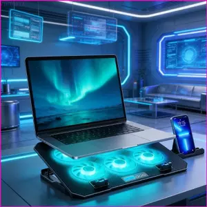 Tấm làm mát máy tính xách tay VIC Làm mát máy tính xách tay 6 Quạt yên tĩnh 2 cổng USB Giá đỡ điện thoại