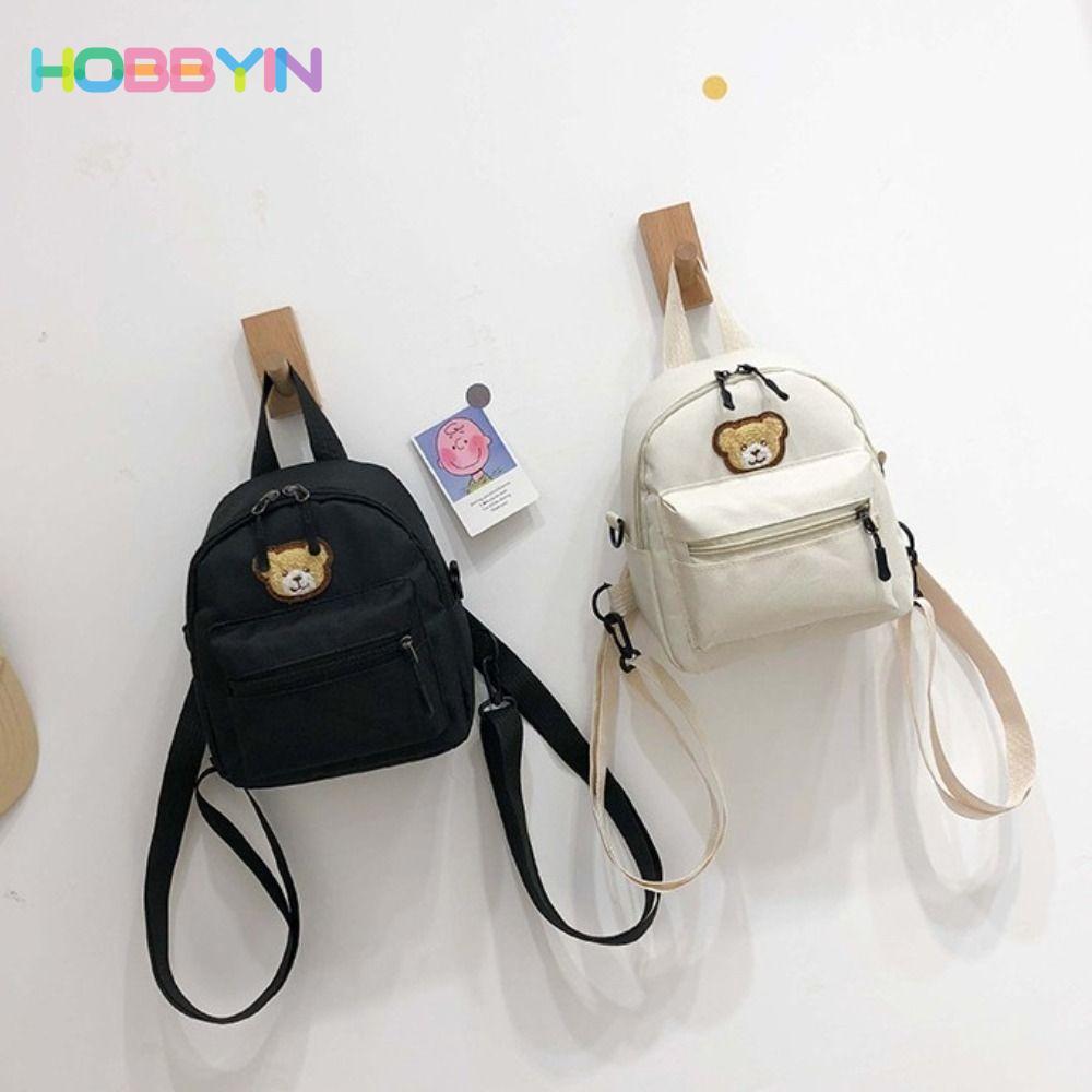 Ba lô nữ HOBBYIN, Ba lô Mini có thể điều chỉnh bằng vải, Ba lô đeo chéo hình gấu thêu hoạt hình có dây kéo di động dành cho nữ