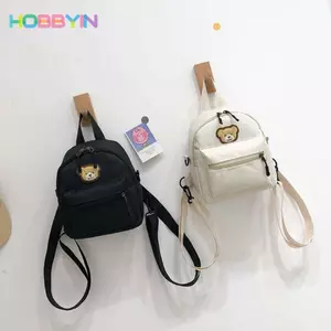 Ba lô nữ HOBBYIN, Ba lô Mini có thể điều chỉnh bằng vải, Ba lô đeo chéo hình gấu thêu hoạt hình có dây kéo di động dành cho nữ