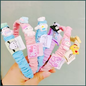 SQ Sanrio Hello Kitty Cinnamoroll Kuromi tóc vòng Scrunchies hoạt hình Giai điệu Tóc cô gái mũ đội đầu nhỏ dễ thương