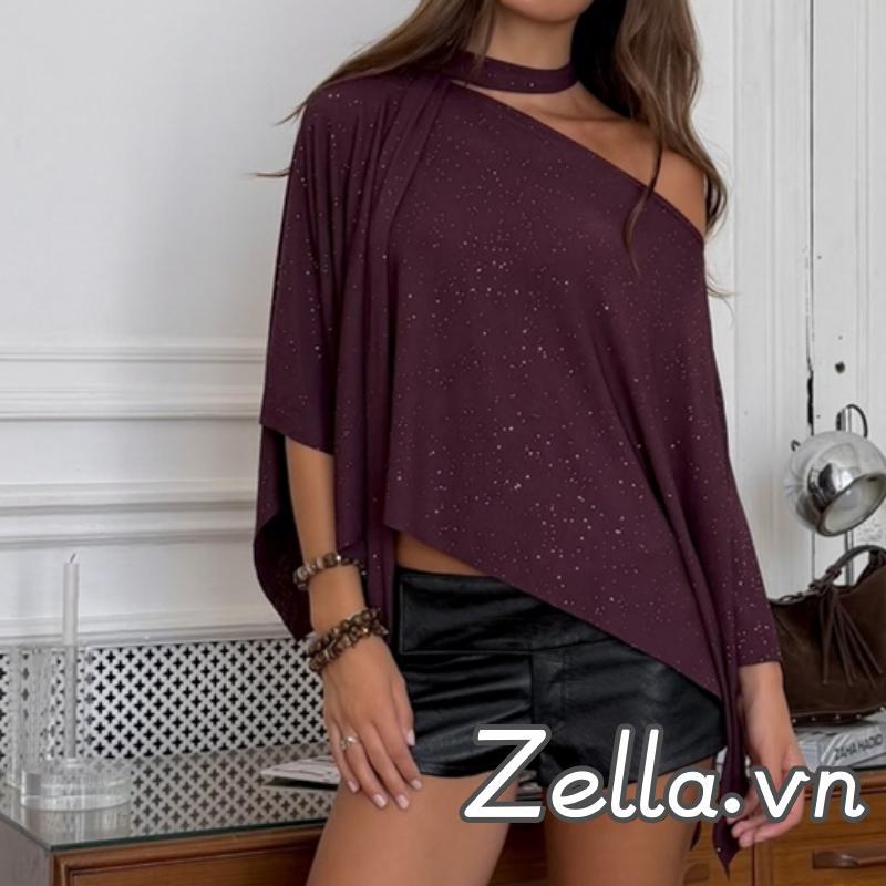 [riSZ] Áo thun nữ lệch vai kem có dây cổ áo thun tay áo