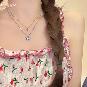 HFSHY Thời Trang Sáng Bóng Bướm Nelace Nữ Tinh Tế Hai Lớp Xương Đòn Dây Xích Thoáng Mát Ne Cho Nữ Trang Sức Quà Tặng VN