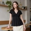Áo thun dệt kim tay ngắn nữ Slim Fit Viền ren cổ chữ V Áo Babydoll mùa hè cho văn phòng hàng ngày