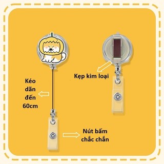 Móc - Kẹp bảng tên HSSV, nhân viên có thể kéo dãn - yoyo nhựa acrylic họa tiết Corgi M12