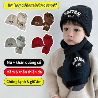 Bộ Mũ Len & Khăn Choàng Trẻ Em - Dưỡng Nóng, Bảo Vệ Tai, Phong Cách Hàn Quốc, Nam Nữ Bé, 2 Món