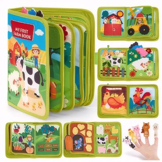Montessori bận rộn cho trẻ mới biết đi Trẻ em DIY Cảm thấy yên tĩnh Hoạt động bằng vải Sách truyện mầm non Học tập Đồ chơi giáo dục cho bé trai Bé gái 3 4 5 6 tuổi Chủ đề trang trại Tự kỷ Quà tặng giác quan