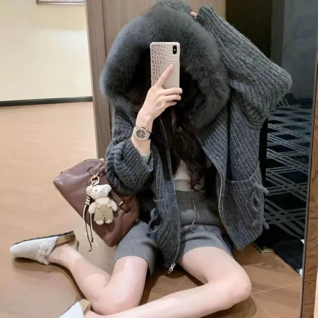 Áo len nữ cổ có thể tháo rời phong cách Hàn Quốc dáng rộng thời trang dệt kim