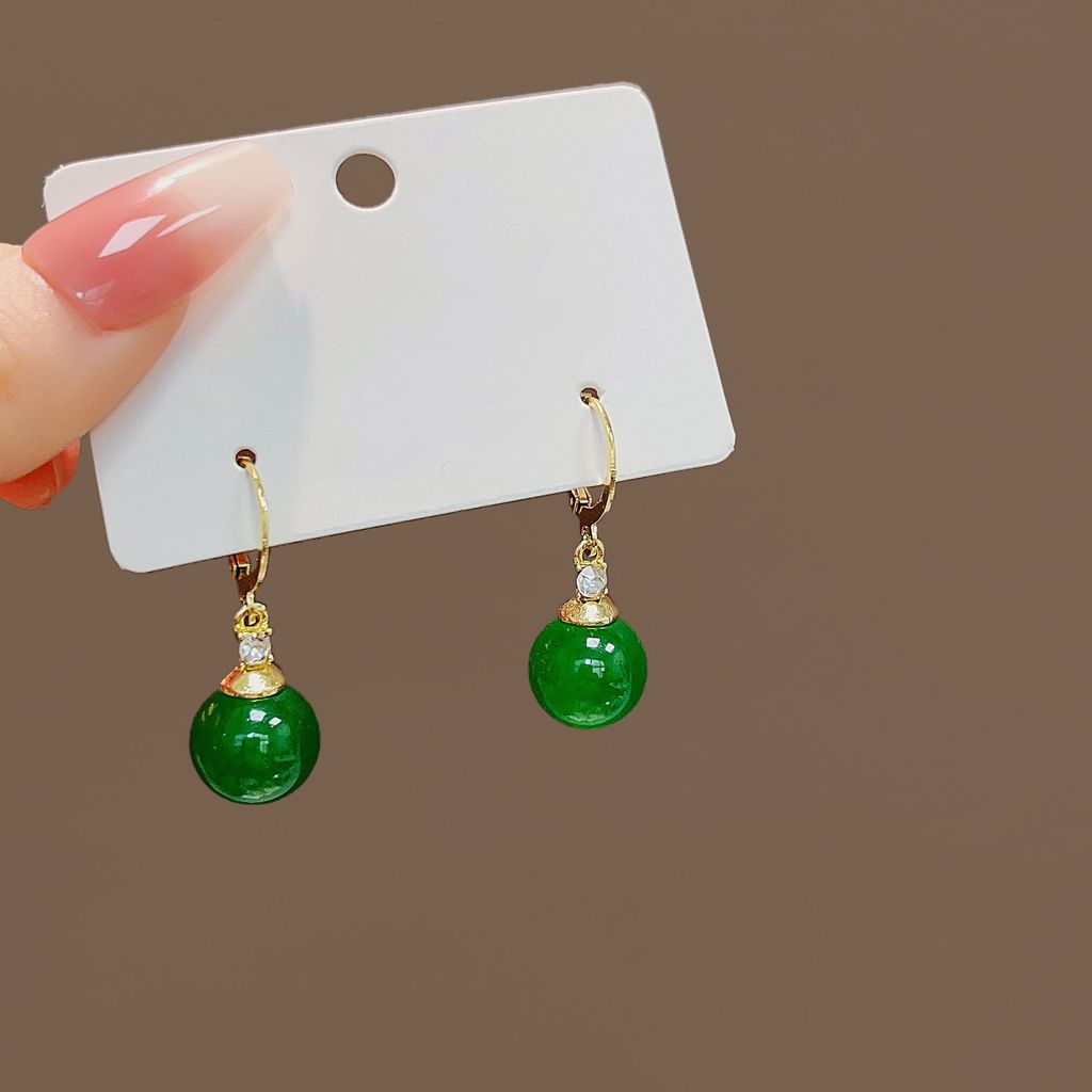 Bông tai kính mắt mèo màu xanh thiết kế retro, mã não xanh, kiểu lười