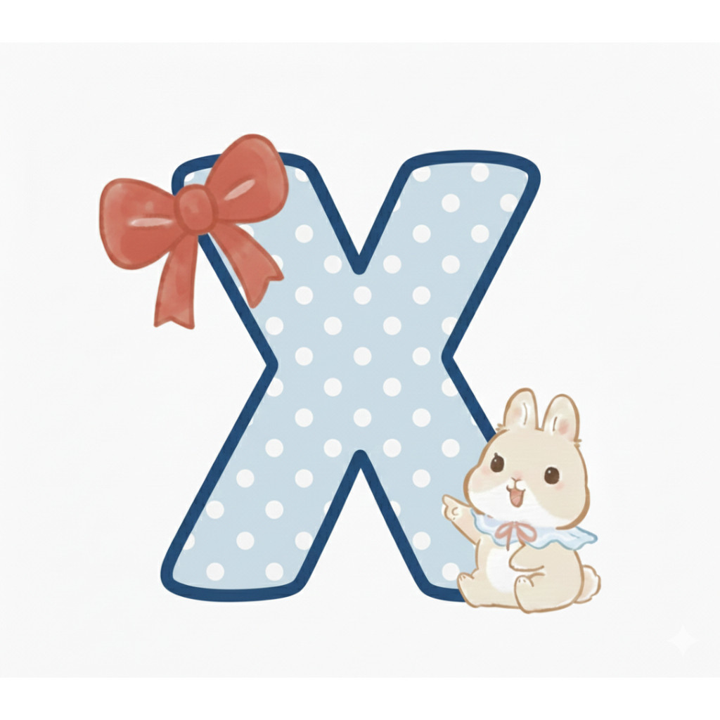 MÓC  KHOÁ CHỮ CÁI THỎ BUNNY XANH CHẤM BI