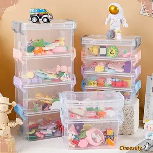 Kho lưu trữ trang sức CHEESELY, Hộp lưu trữ Mini trong suốt nhiều lớp, Khóa ma thuật bằng nhựa đa chức năng để bàn Đồ lặt vặt sắp xếp nhà bếp