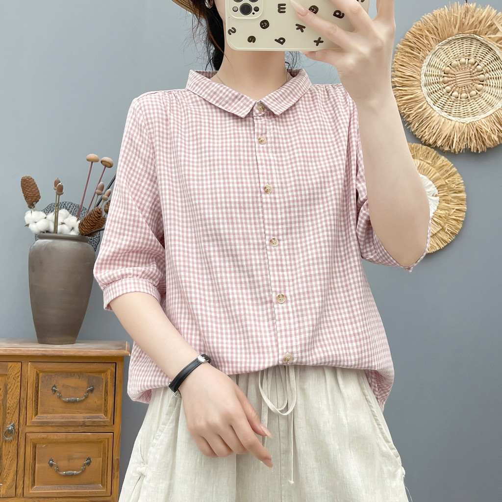 [Hàng có sẵn] Áo sơ mi nữ 100% Cotton chất lượng cao xuất khẩu mùa hè Áo năm tay mềm mại thân thiện với da chất lượng cao