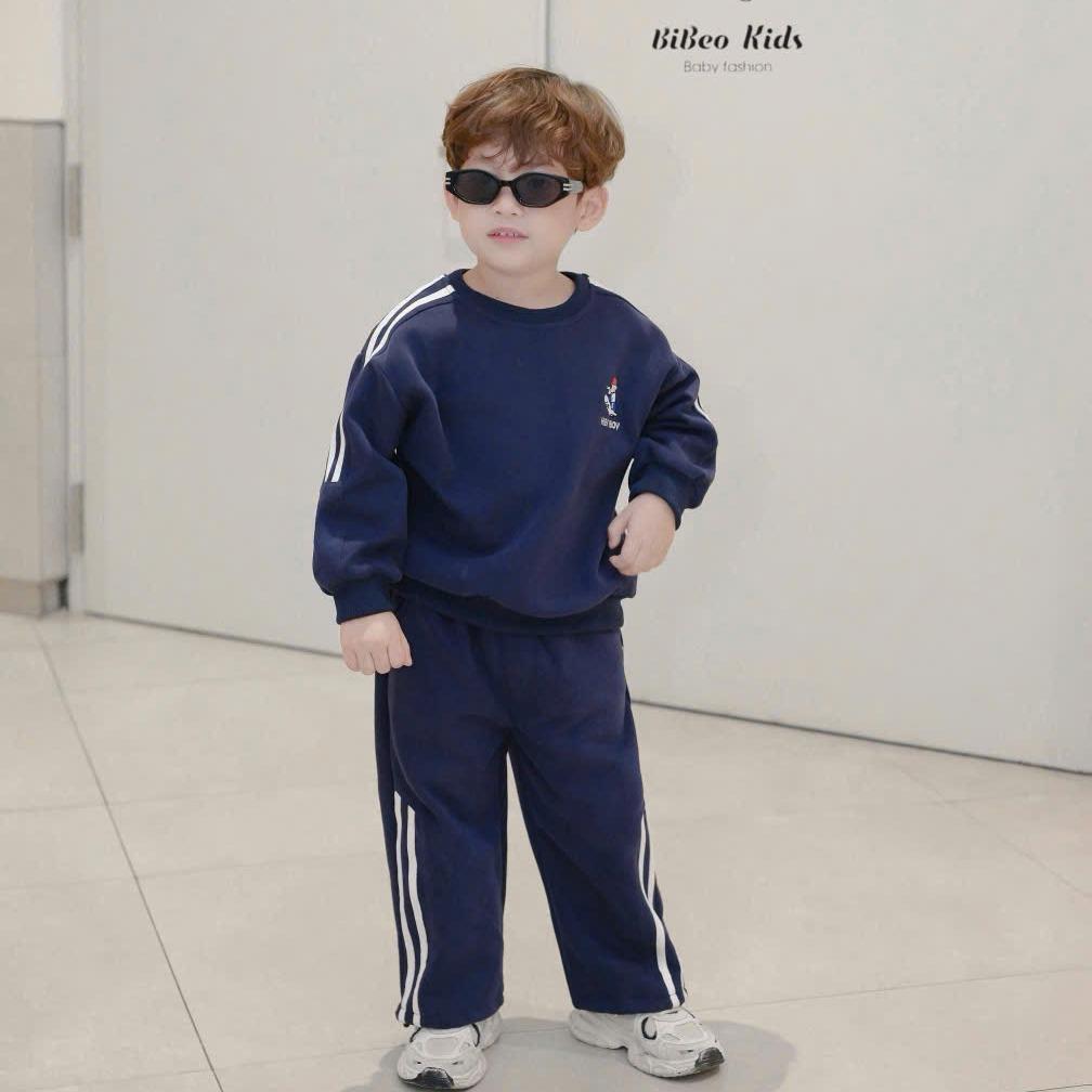 [BiBeo Kids] Bộ quần áo THỂ THAO PHỐI SỌC HEY BOY cho bé trai, Bộ quần áo thu đông dài tay cho bé