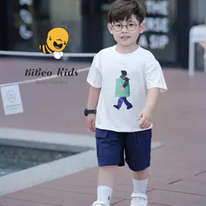 Bộ quần áo IN DESIGNUEMO quần Kaki xanh than túi hộp cho bé trai , Quần áo chất COTTON mềm thoải mái cho bé