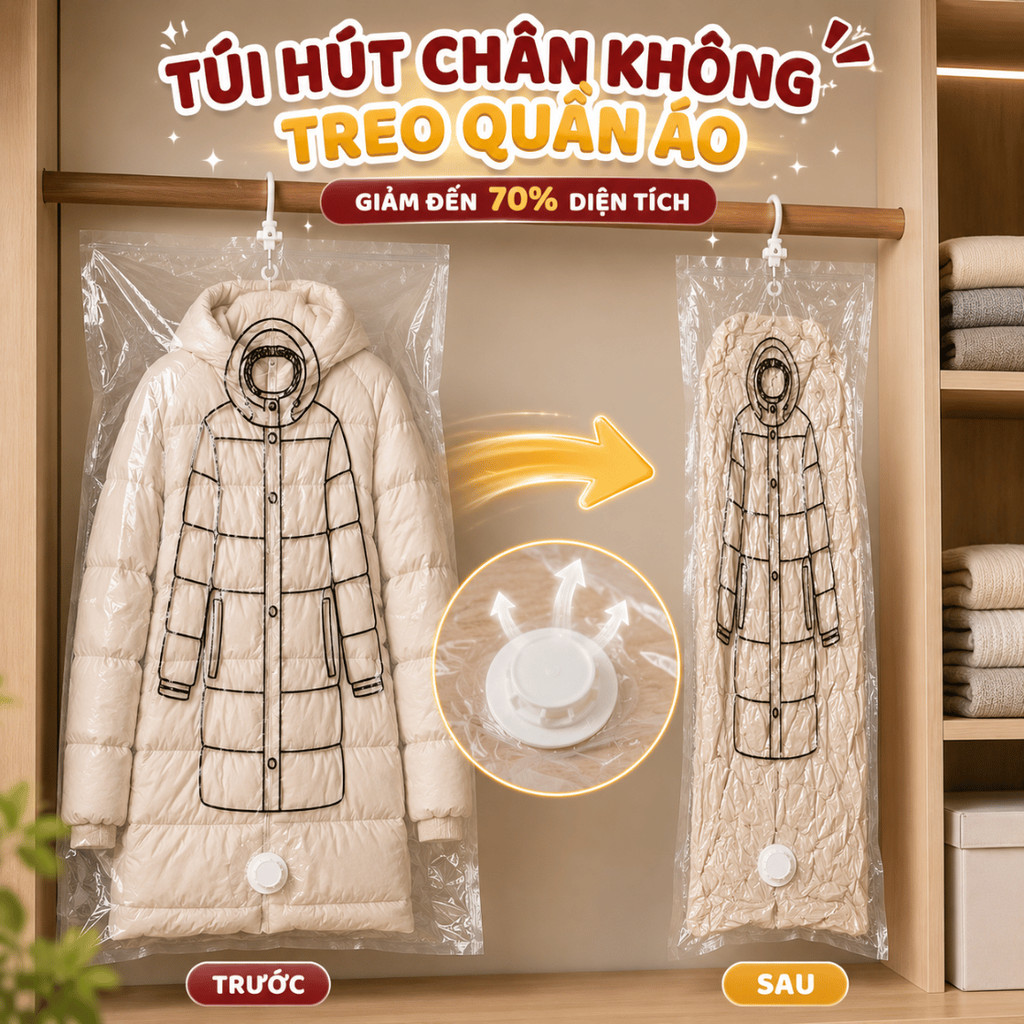 Túi Treo Quần Áo Hút Chân Không HomeMate – Túi Đựng Chăn Màn, Quần Áo Gấp Gọn Chống Ẩm Mốc Tiết Kiệm Diện Tích