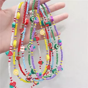 Điều Tốt Khuyến Nghị Mùa Hè Trái Cây Hạt Gạo Nhiều Màu Sắc Đính Hạt Mềm Gốm Vòng Cổ Ngọt Niche Thiết Kế Xương Đòn Cô Gái