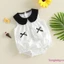 Bộ áo liền quần cho bé gái mùa hè Ruffle Pocket Bow Trang trí áo liền quần cổ búp bê không tay