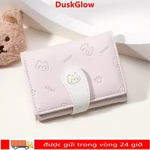 Ví nhỏ ngắn dễ thương DUSKGLOW, Ví in hình mèo con thời trang PU, Dây đeo khóa Hộp đựng thẻ sinh viên Túi ID bé gái Túi đựng tiền nữ