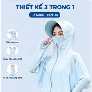 Áo Chống Nắng Mùa Hè Kiểu Mới Cho Nữ UPF 50+ Có Mũ Thoáng Khí Dùng Khi Đạp Xe Khăn Choàng Che Nắng Khi Lái Xe Siêu Mát