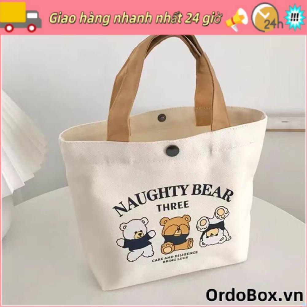 Túi xách Mini ORDOBOX, Túi Tote vải đào bằng vải canvas, Túi lưu trữ hoạt hình dung tích lớn dễ thương Du lịch