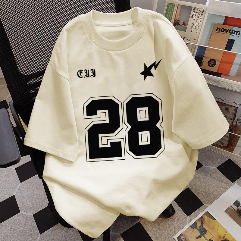 （Giao hàng 24h）Angela Áo thun nam nữ form rộng in no.28 Phong cách retro Châu Âu và Châu Mỹ 100% cotton Local Brand