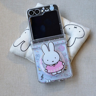 Ốp Điện Thoại Gấp Cho Samsung Galaxy Z Flip7 FE Flip6 Flip5 Dễ Thương Miffy Thỏ Từ Giá Đỡ Vòng Tay Vỏ Điện Thoại tpu Cứng