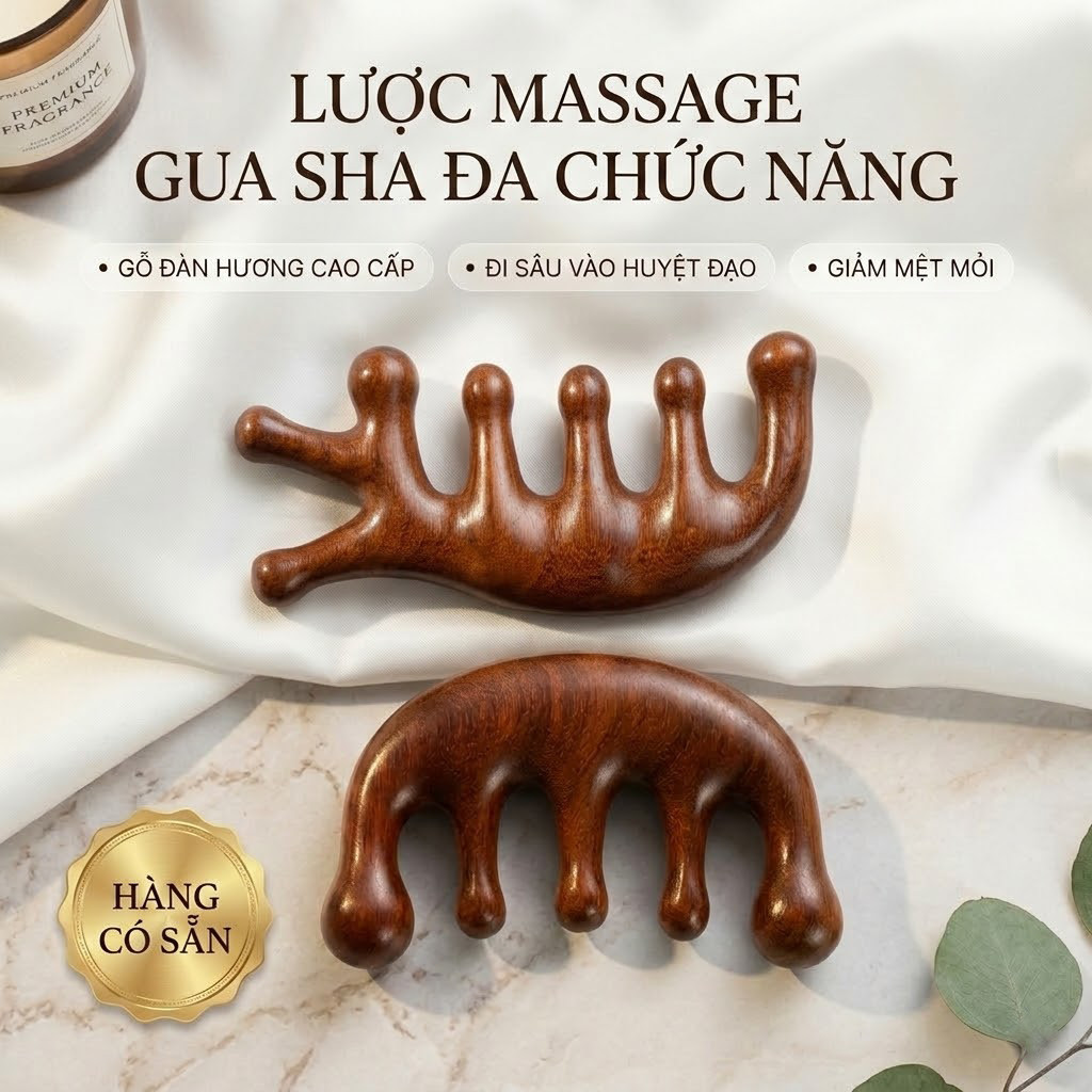 【🔥Bán chạy Tháng 7】Lược Gỗ Nguyên chất: Massage đầu & Gua Sha toàn thân, lưu thông máu, giảm mệt mỏi hiệu quả!