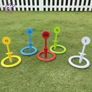 HFTOY Vòng Nhựa Toss Bộ Trò Chơi Trẻ Em 6 Nhẫn 5 Chốt Bãi Cỏ Ngoài Trời Bãi Biển Bền An Toàn Lễ Hội Gia Đình Bayard Chơi ~