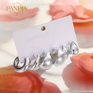 PNPIA- Họa Tiết Hình Học Đa Hình Học Nữ Nhẫn Thời Trang Bộ Bông Tai Thanh Lịch Phong Cách Thời Trang Thiết Kế Độc Đáo Bông Tai