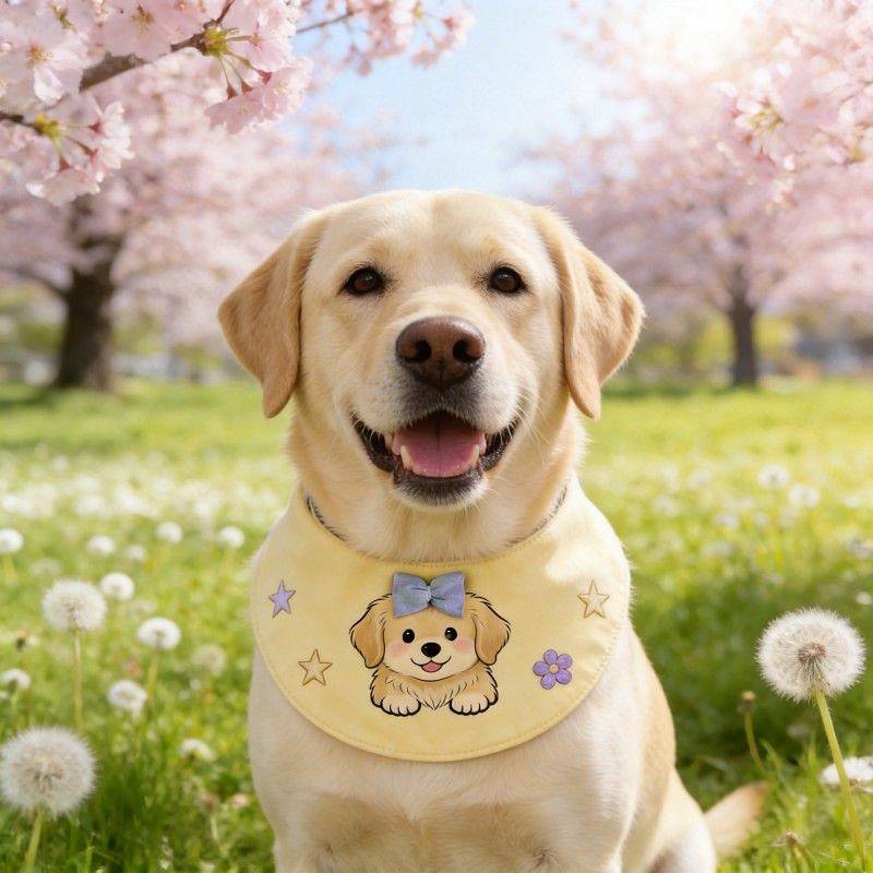 Mùa Xuân Mùa Hè Phong Cách Mới Hoạt Hình Yếm Samoyed Vàng Retriever Chó Mùa Xuân 2026 Thú Cưng Chó Tròn Túi Nước Bọt Khăn Trang Trí
