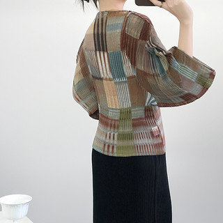 Áo sơ mi Miyake layering retro, màu sắc tương phản, thời trang thường ngày