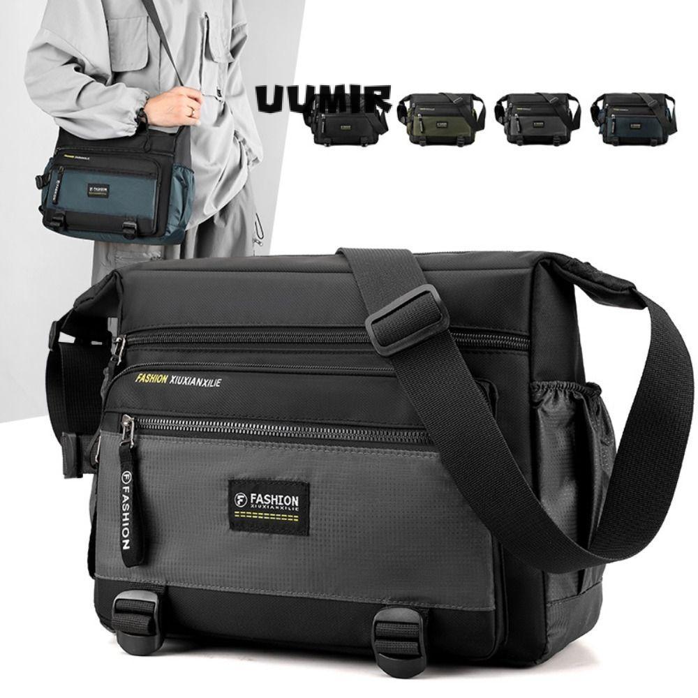 UUMIR Túi đeo chéo du lịch UUMIR, Túi đeo chéo nhiều lớp bằng Nylon, Túi đeo vai hình vuông có dây kéo sang trọng Unisex