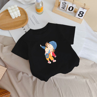 Áo phông bé gái, họa tiết dễ thương, trắng và đen