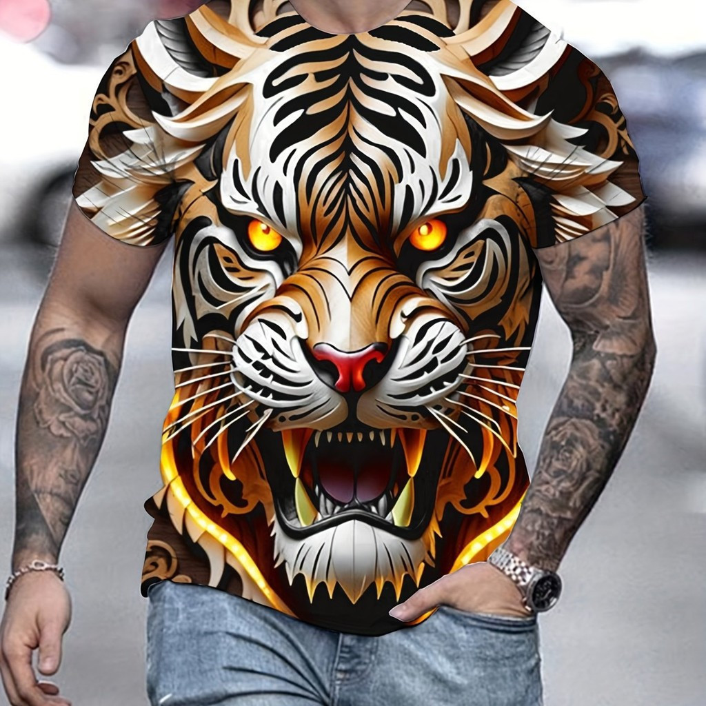 Áo thun nam họa tiết hổ 3D ngộ nghĩnh, style Hip Hop cổ chữ O