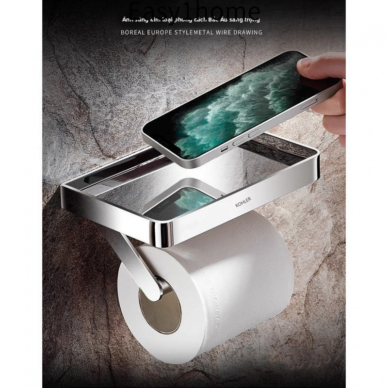 【 KOHLER 】 Giá đỡ khăn giấy bằng đồng và thép không gỉ, giá đỡ giấy vệ sinh, giá đỡ cuộn giấy vệ sinh, không cần khoan
