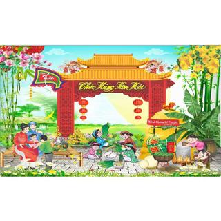 Tranh trang trí tết chất liệu HIFLEX, Tranh treo tường phông Tết 2026, Decor Tết Đẹp và sang trọng