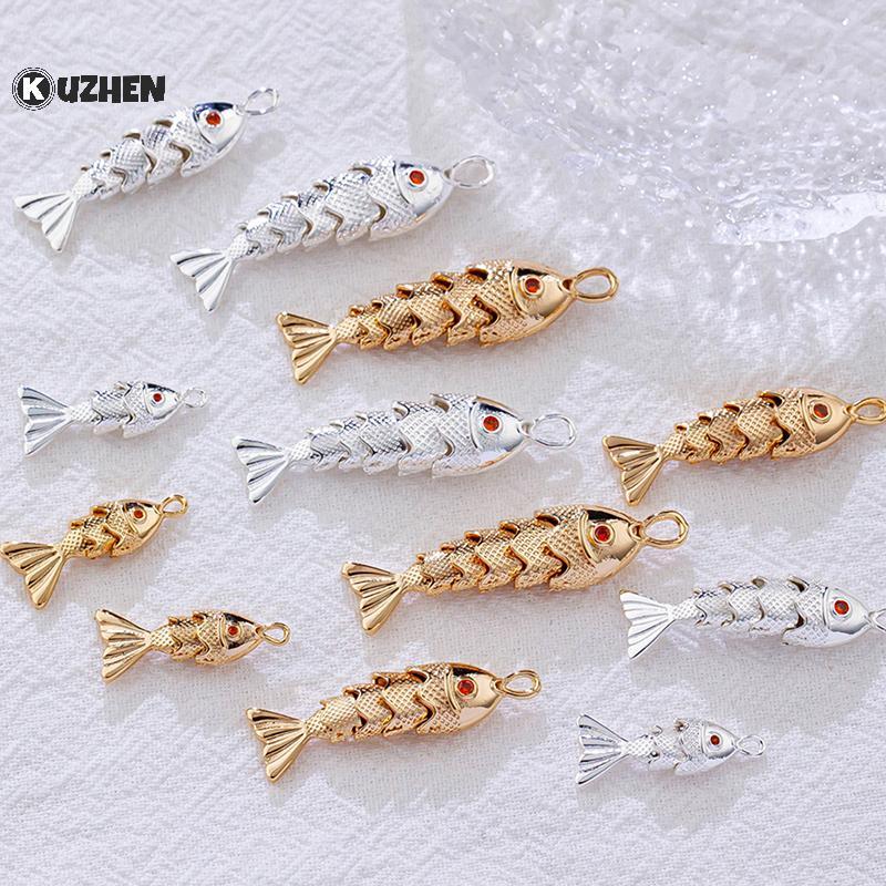 KUZHEN Phong Cách Trung Hoa Kim Loại Hình Cá Quyến Rũ Pave Đỏ Zircon Mặt Dây Cho DIY Nelace Vòng Tay Bông Tai Trang Sức Làm Phụ Kiện HOT