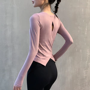 Nhanh Khô Tập Yoga Mặc Top Dài Tay Chặt Tập Thể Dục Mặc Nhanh Khô Mỏng Đáy Thể Thao Áo Thun Nữ