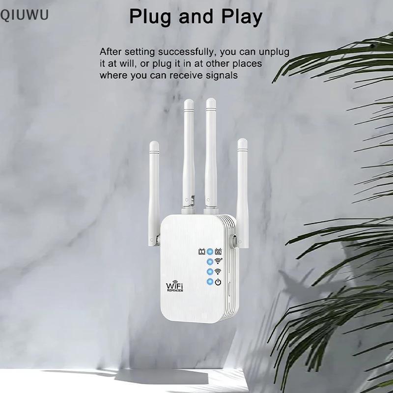 Bộ lặp tín hiệu WiFi QIUWU Bộ khuếch đại mở rộng phạm vi có dây Tăng cường tín hiệu yếu để phát trực tuyến phòng ngủ.