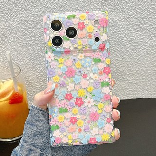 Ốp điện thoại Acrylic vuông chuỗi hoa đầy màu sắc lấp lánh cho iPhone 17 Pro Max 16 15 Pro Max Vỏ bảo vệ chống sốc