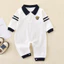 Sơ Sinh Jumpsuit Cotton Nguyên Chất Mùa Thu Quần Áo Bé Quý Ông Áo Liền Quần Phong Cách Anh Bé Trai Sọc Ve Áo Liền Quần Dài Tay