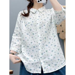 Áo Sơ Mi Nữ Sợi Cotton Cao Cấp 2026 Văn Học Mùa Hè Nhỏ Tươi Mục Vụ Hoa Trắng