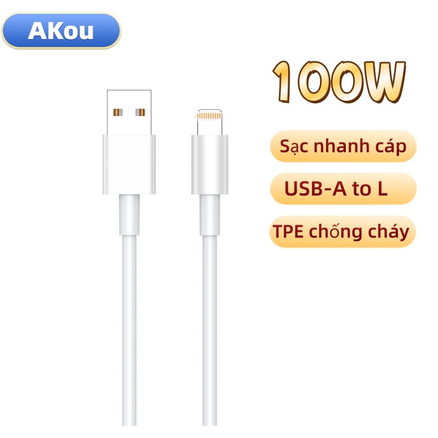 Cáp AKou PD100W ios L for14promax 14 13 12 11 6-8p, cáp sạc nhanh USB-A / Type C