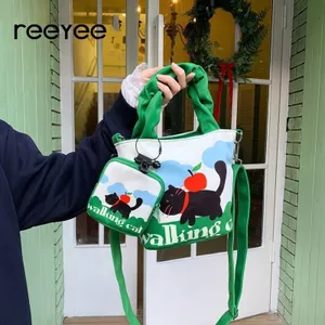 REEYEE Túi xách nữ phong cách mới Túi nhỏ dễ thương Niche ins Phong cách Túi vải xô cầm tay có giá trị cao 31305