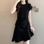 Mùa hè Phong cách mới Phong cách Hàn Quốc Bộ áo liền quần ngắn tay cổ tròn xếp li Slim-fit Slimmer Look Simple