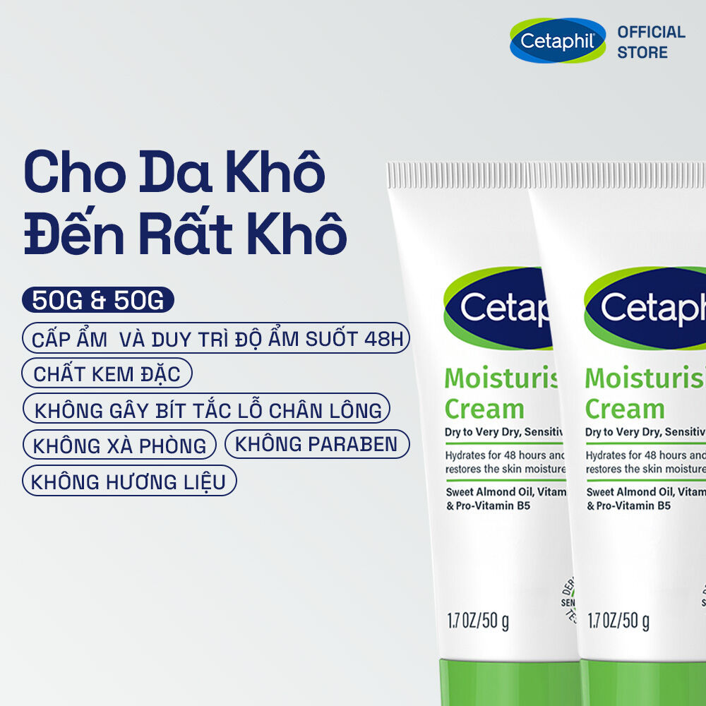 [SVIP] Combo 2 Kem dưỡng ẩm dịu lành cho da nhạy cảm cấp ẩm sâu đến 48H Cetaphil Moisturizing Cream 50g