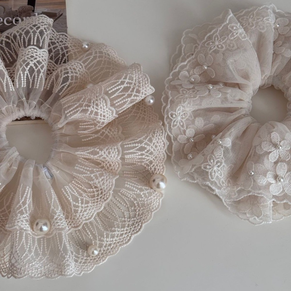 Hululu / Phong Cách Mới Kết Cấu Cao Cấp Ren Ngọc Trai Tính Khí Scrunchy Ngọt Mori Phong Cách Băng Đô Cao Su Phụ Kiện Tóc