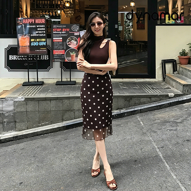 【dynamar】Hàng Có Sẵn-Chân váy lưới dài họa tiết chấm bi trắng Ocean Skirt, phù hợp để đi chơi biển vào mùa hè