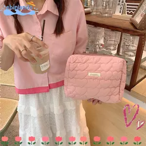 Túi dây kéo EBINLANDS, Túi xách mua sắm sức chứa lớn nhẹ, Túi đựng mỹ phẩm họa tiết trái tim màu trơn Nữ