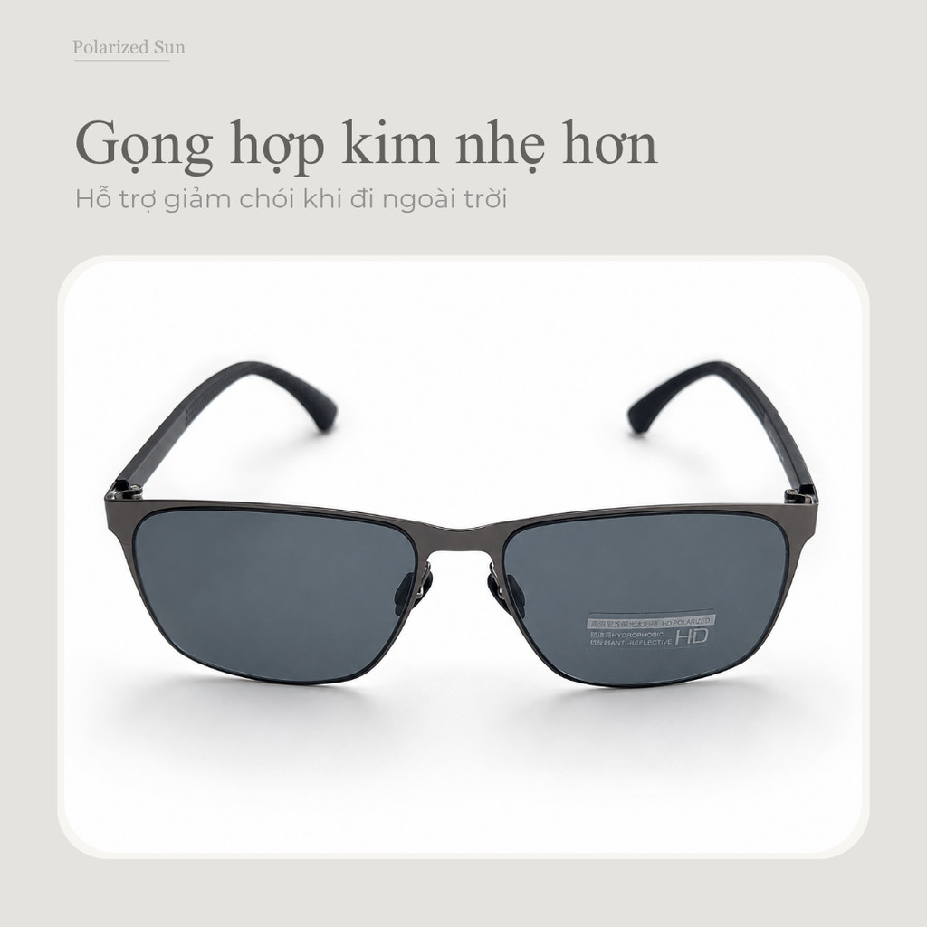 Kính mát nam phân cực dáng chữ nhật UV400 dùng đi nắng và lái xe ban ngày